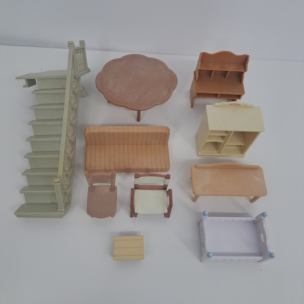VTG Calico Critters Sylvanian Families Furniture Lot Stairs Table Bed Sofa Toy